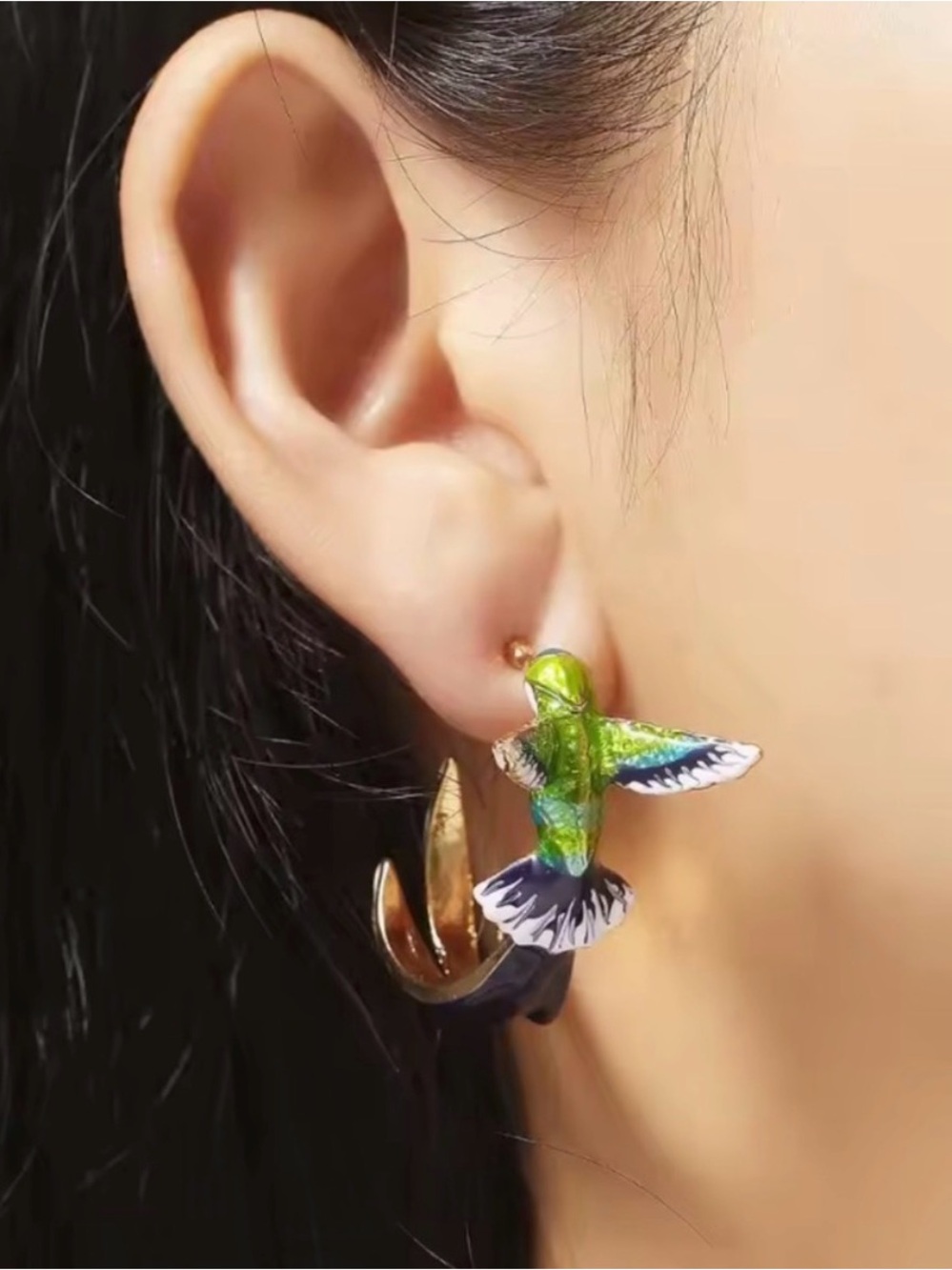 Green Hummingbird Earring Accent Hummingbird Hoop Earrings